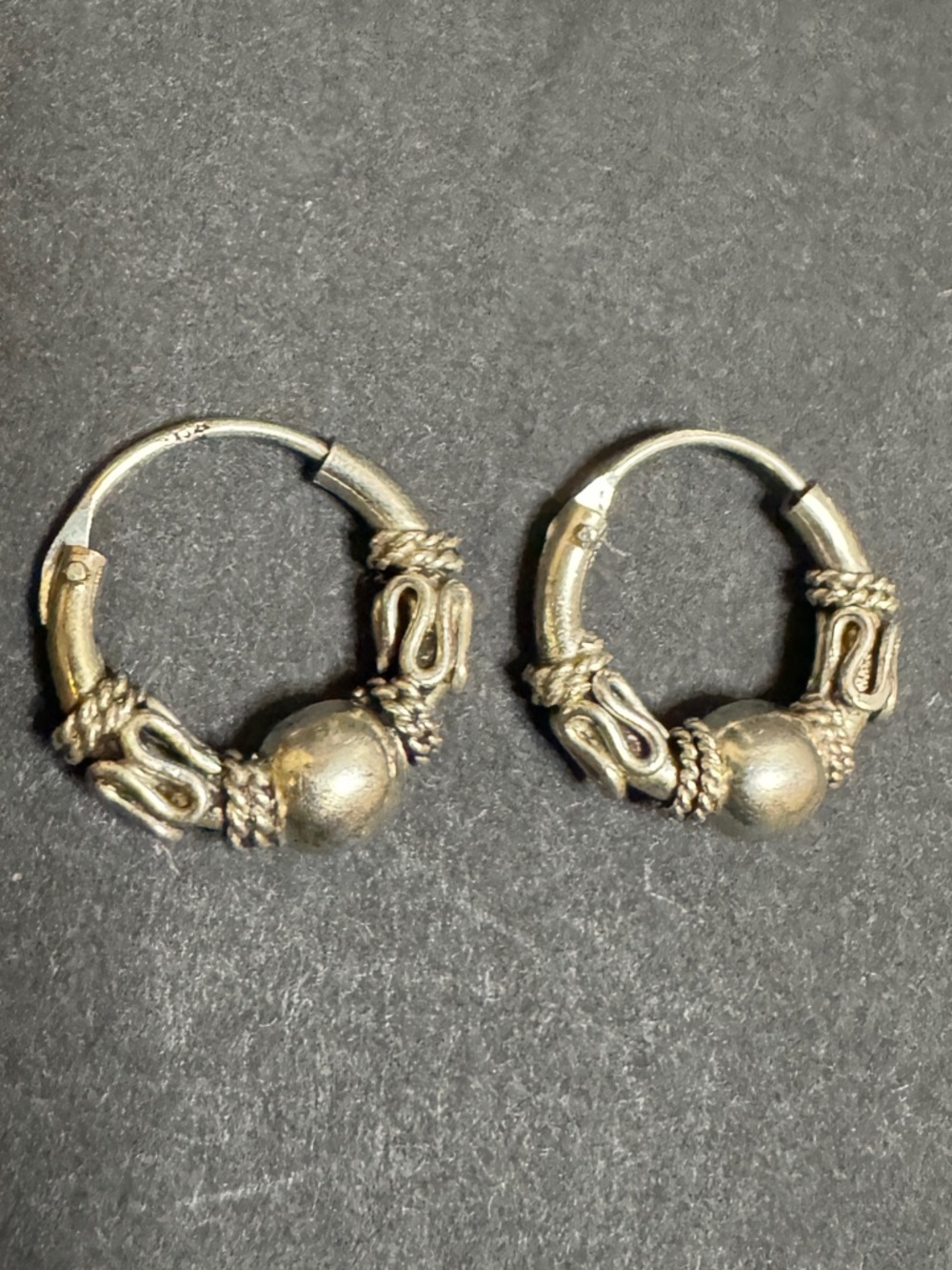 Sterling Silver Hoop Earrings with Decorative Bead